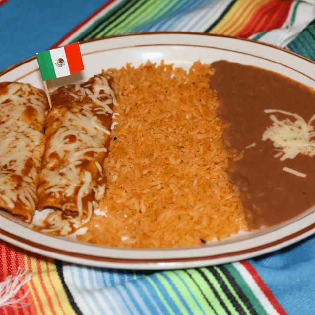 5. Two Beef Enchiladas, Rice & Beans.