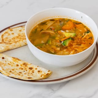 Lunch Chicken Soup and Quesadillas