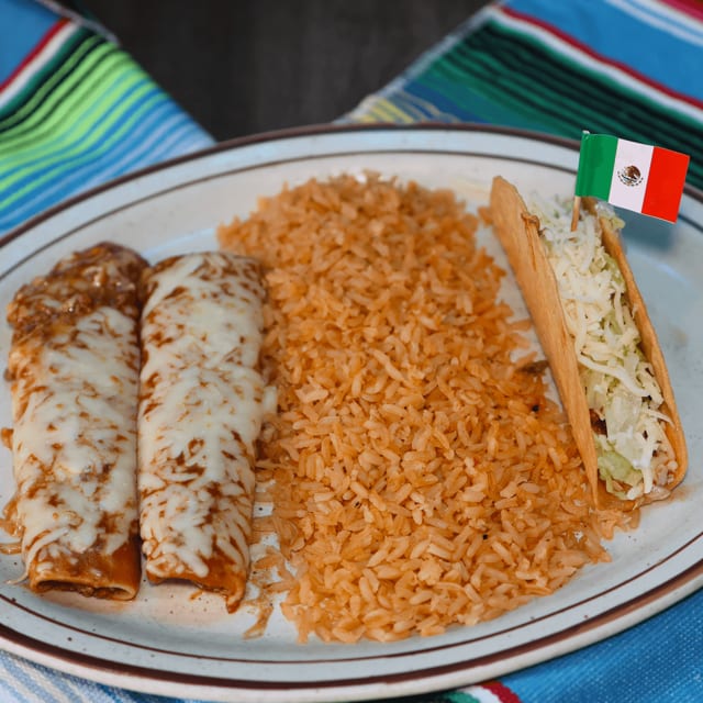 1. Taco, Two Enchiladas with Rice or Beans.