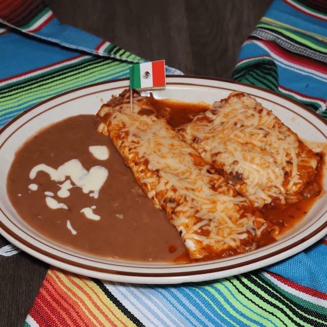 13. Beef Burrito, Real Chile Relleno & Beans.