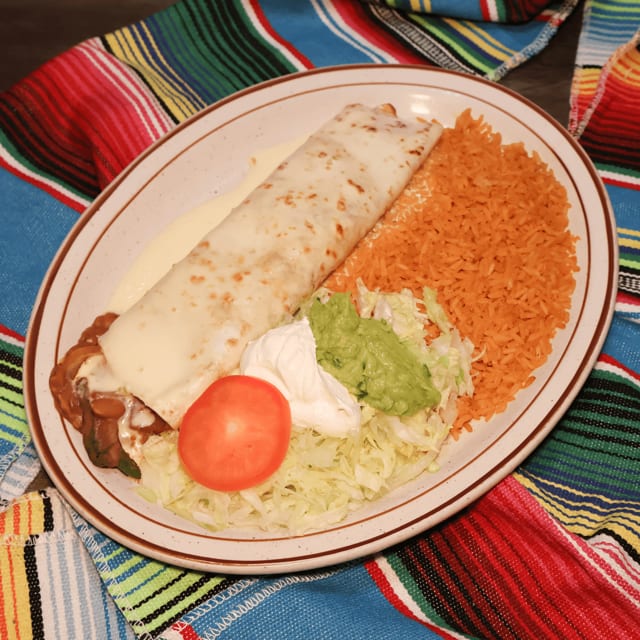 5. Vegetable and Bean Burrito, Rice & Salad.