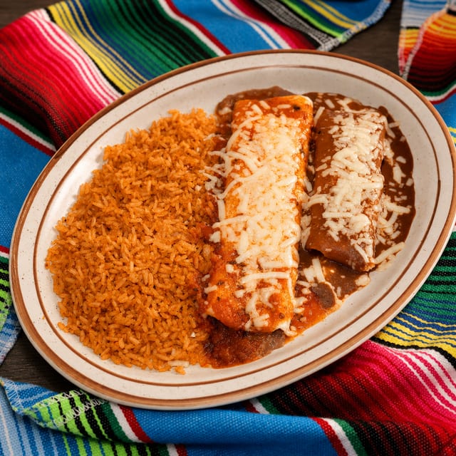 1. Bean Burrito, Cheese Enchilada & Rice.