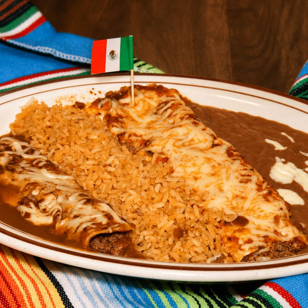 16. Burrito, Enchilada, Rice & Beans.