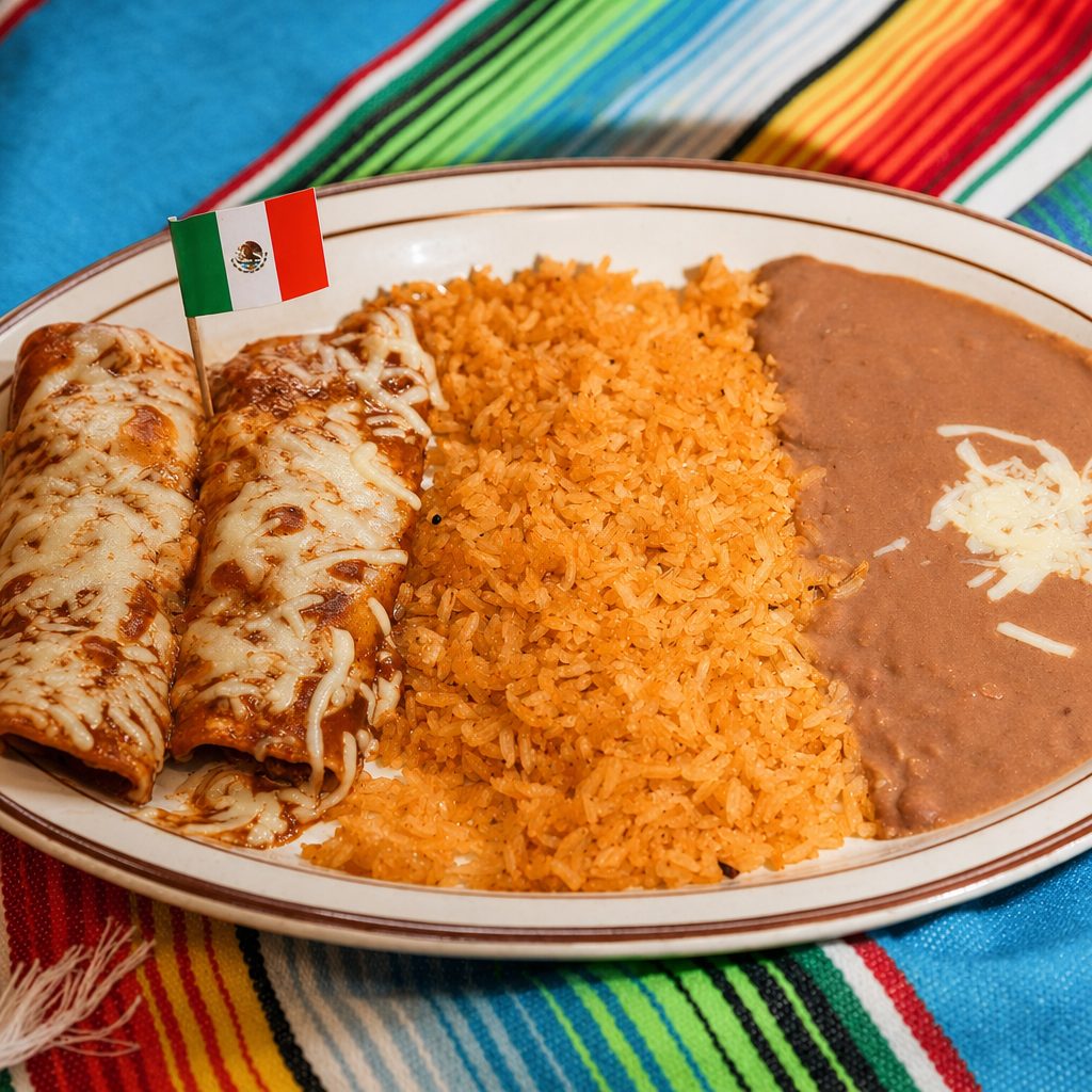 5. Two Beef Enchiladas, Rice & Beans.