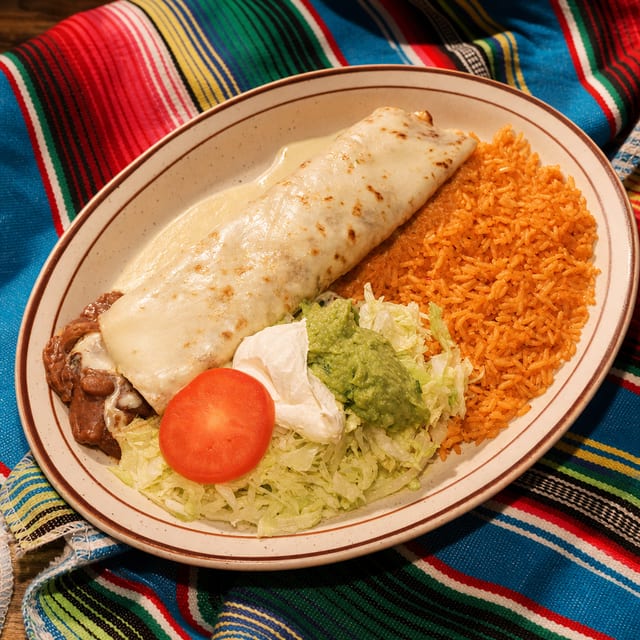 5. Vegetable and Bean Burrito, Rice & Salad.