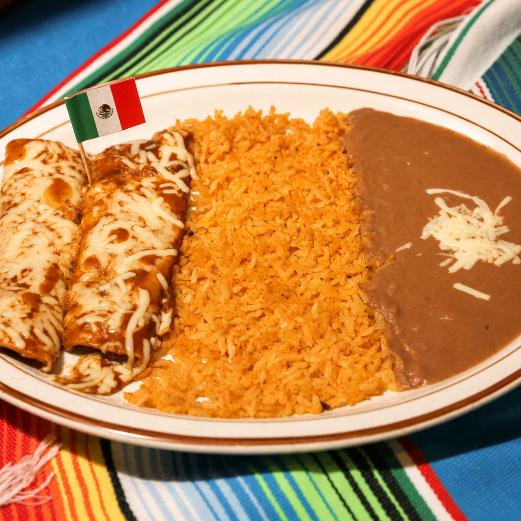 5. Two Beef Enchiladas, Rice & Beans.