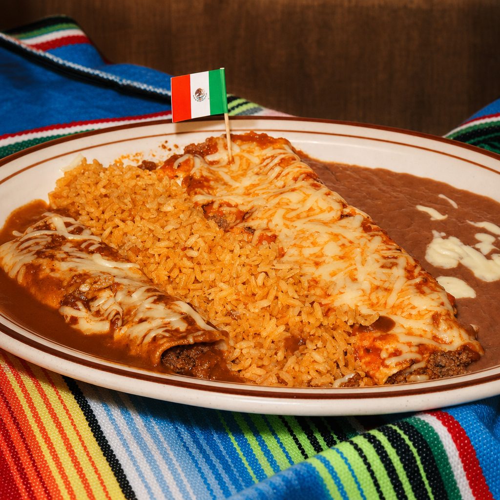 16. Burrito, Enchilada, Rice & Beans.