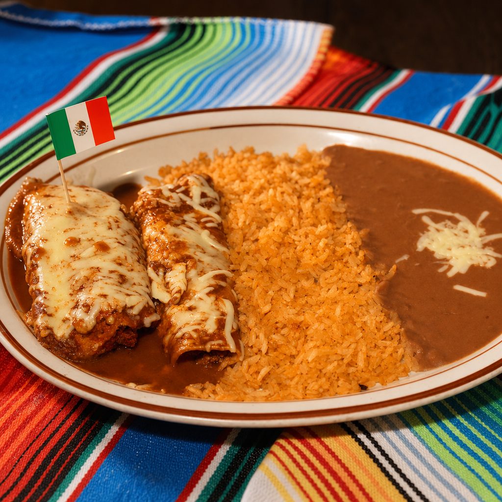 8. Enchilada, Tamale, Rice & Beans.