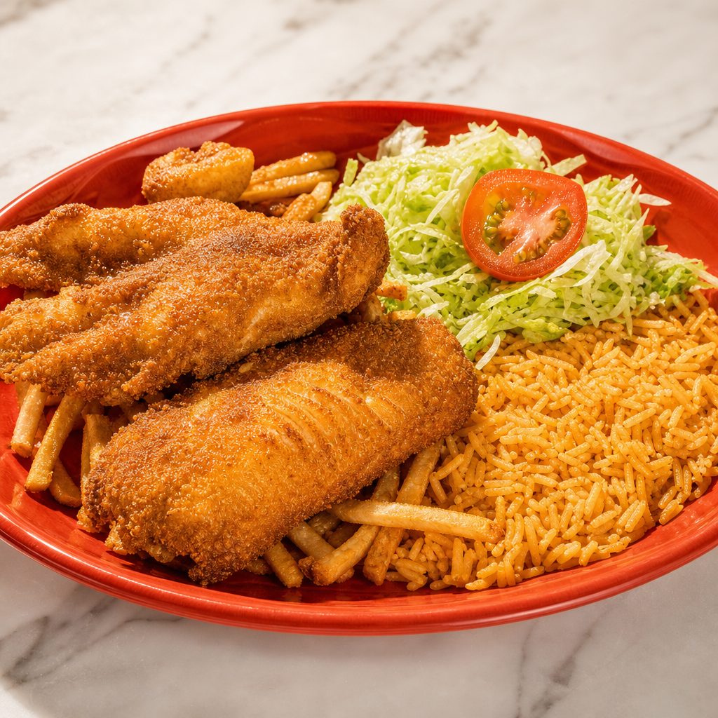 Filete Empanizado Con Camarones | Fried Fish Fillet with Shrimp.